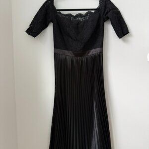 Chi Chi London Black Lace Top Pleated Midi Dress | UK 8